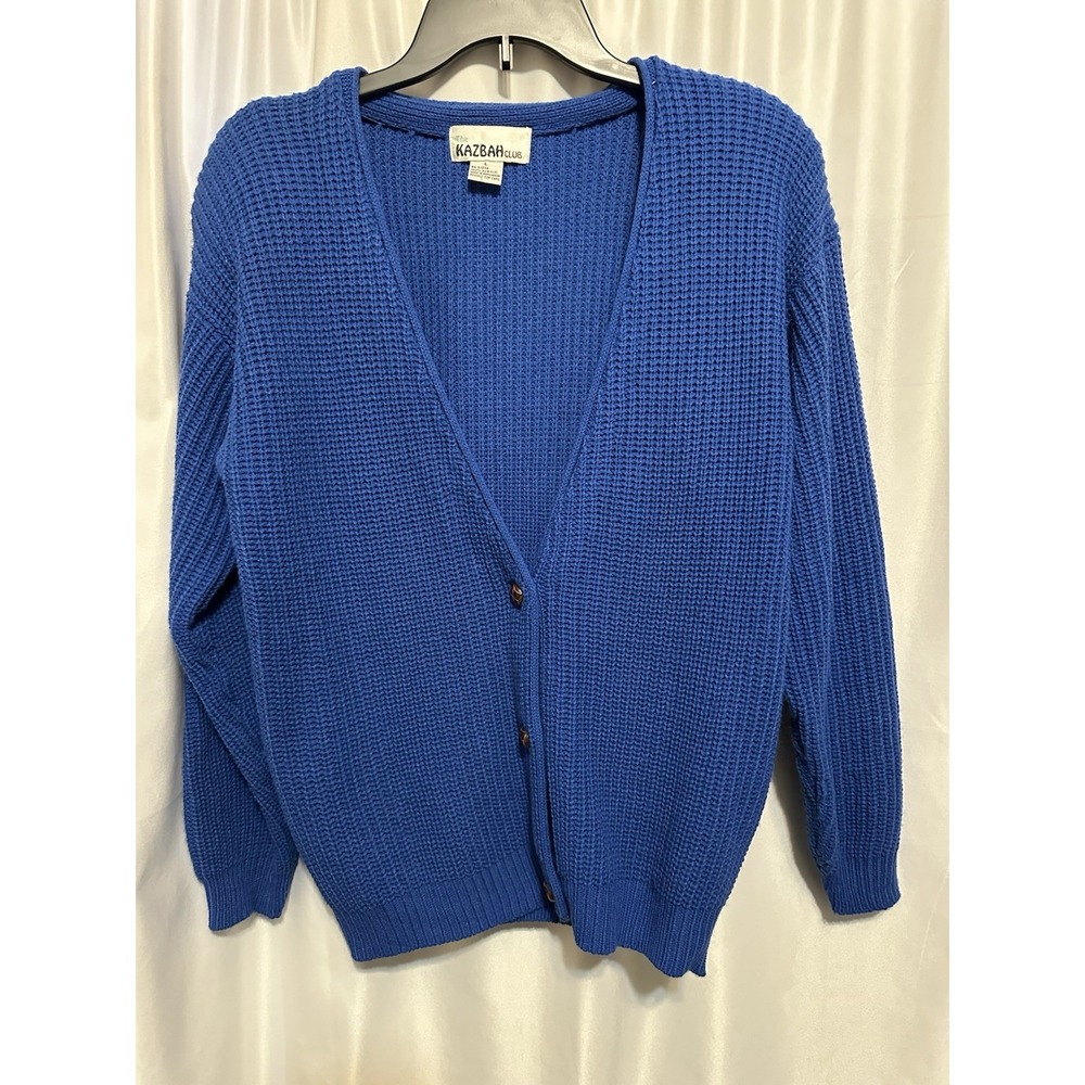 Kazbah Club Cardigan Sweater Size Lg‎  Blue Shoulder Pads Button Long Sleeve